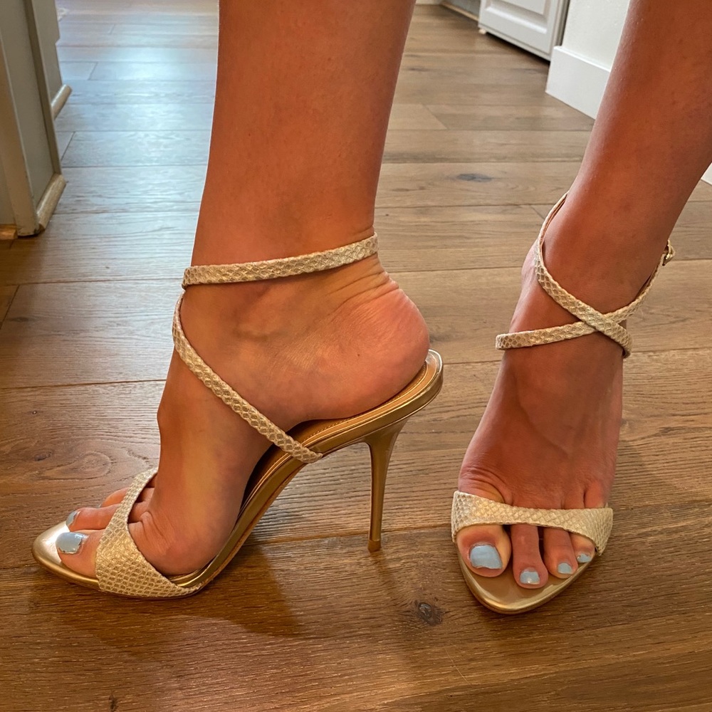 Silver snakeskin heels